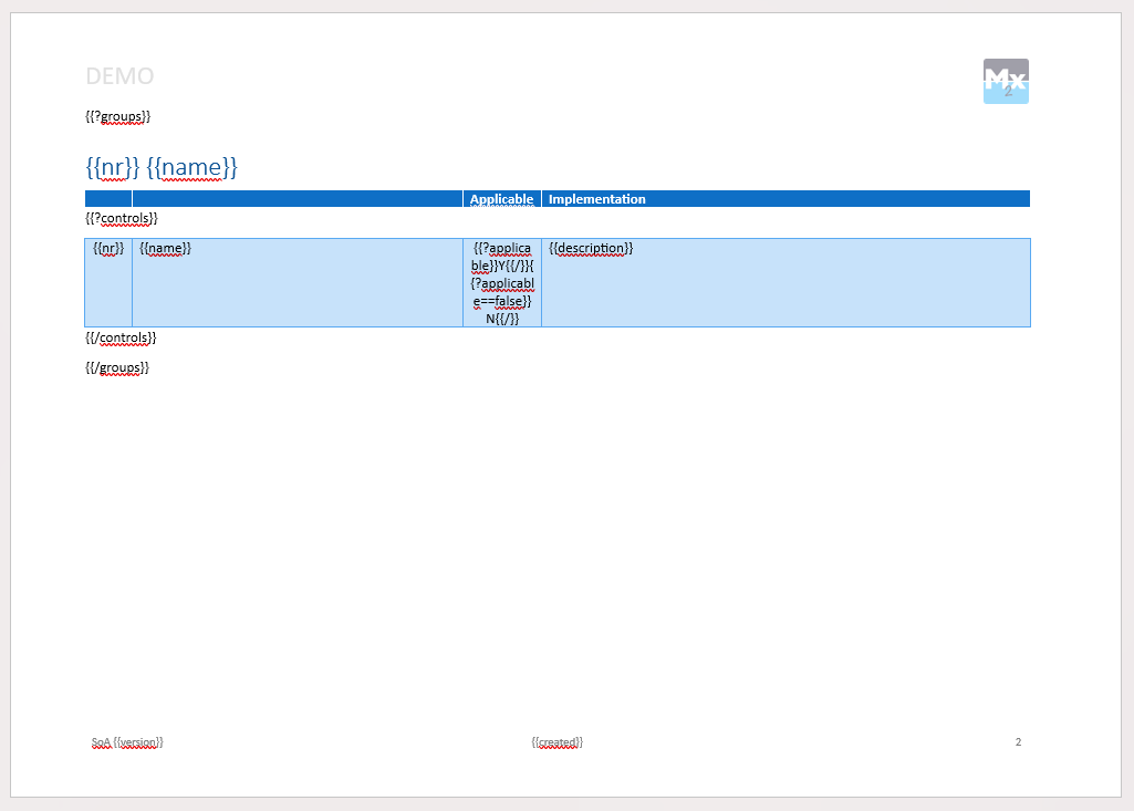 Template des einfachen Reports