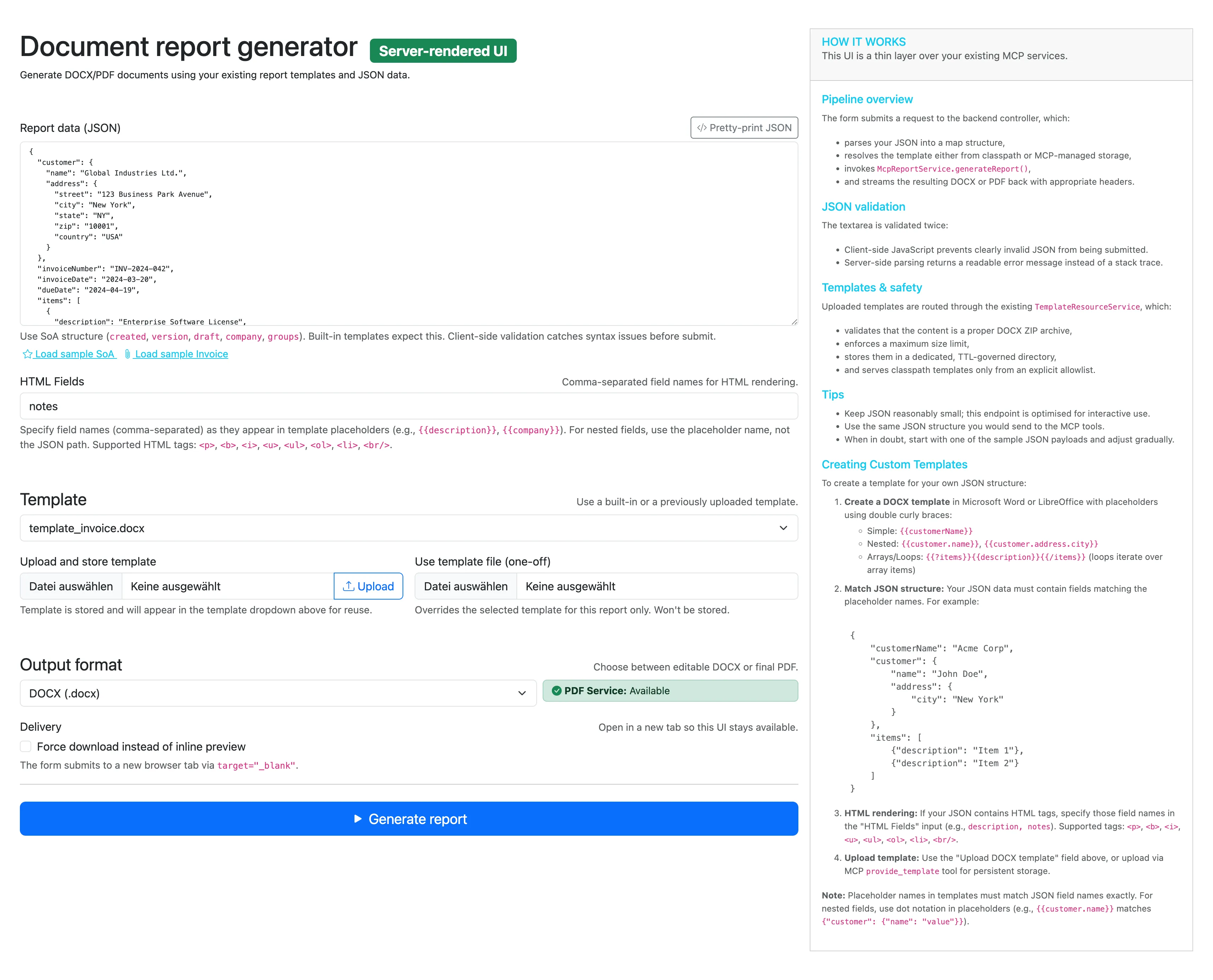 Generischer Report Generator mit MCP-Integration